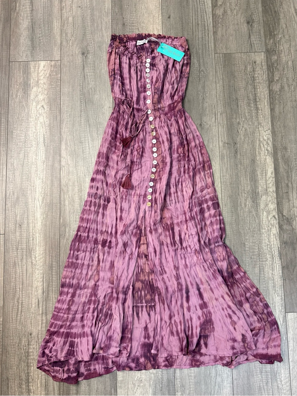 Tiare Hawaii Plum & Mauve Strapless Tie-Dye Maxi Dress